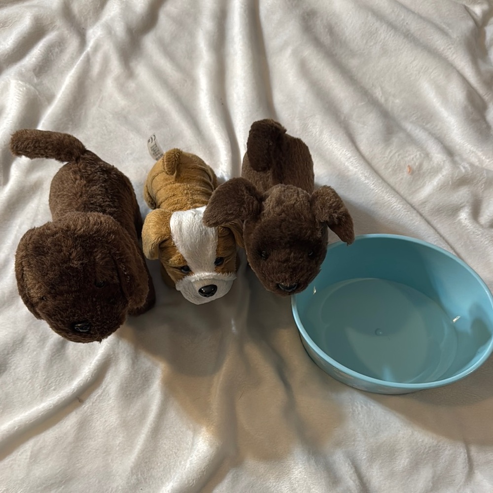 American Girl Plush Puppy Set with Blue Bowl